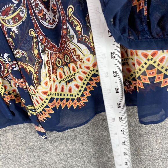 5/$45 Cato Blouse Women S Small Blue Geometric Crew Neck Tasseled Long Sleeve - Picture 9 of 10